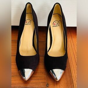 Heart in D Women's Black High Heel Pump with Metallic Toe Cap